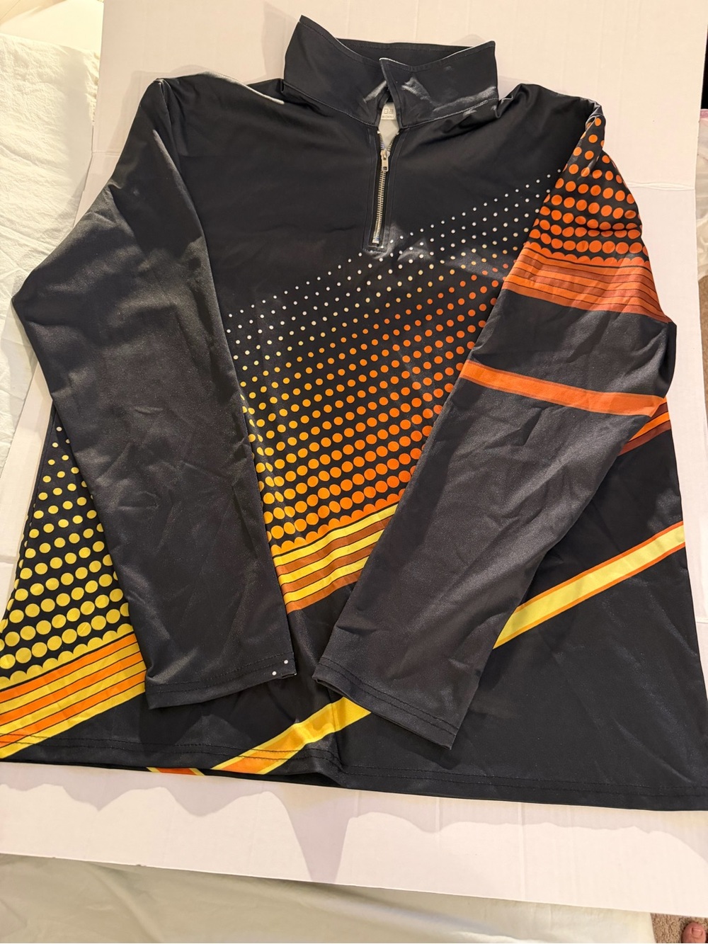 #256 Men's Black Long Sleeve Pullover with Orange and Yellow Dot Pattern